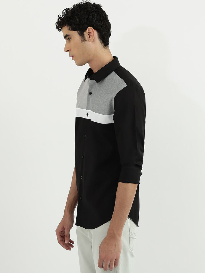 F/S POPLIN STR STRIPE PANEL BLOCK SHIRT image number 2